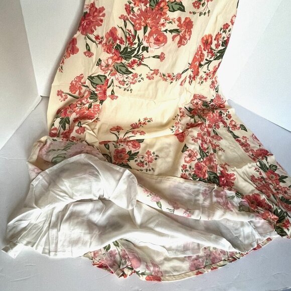 Faithfull The Brand Midi Dress Cream Pink Floral Short Puff Sleeve ALine Bronte - Picture 6 of 13